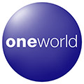 Oneworldin logo, jossa teksti 'oneworld' sinisellä taustalla.